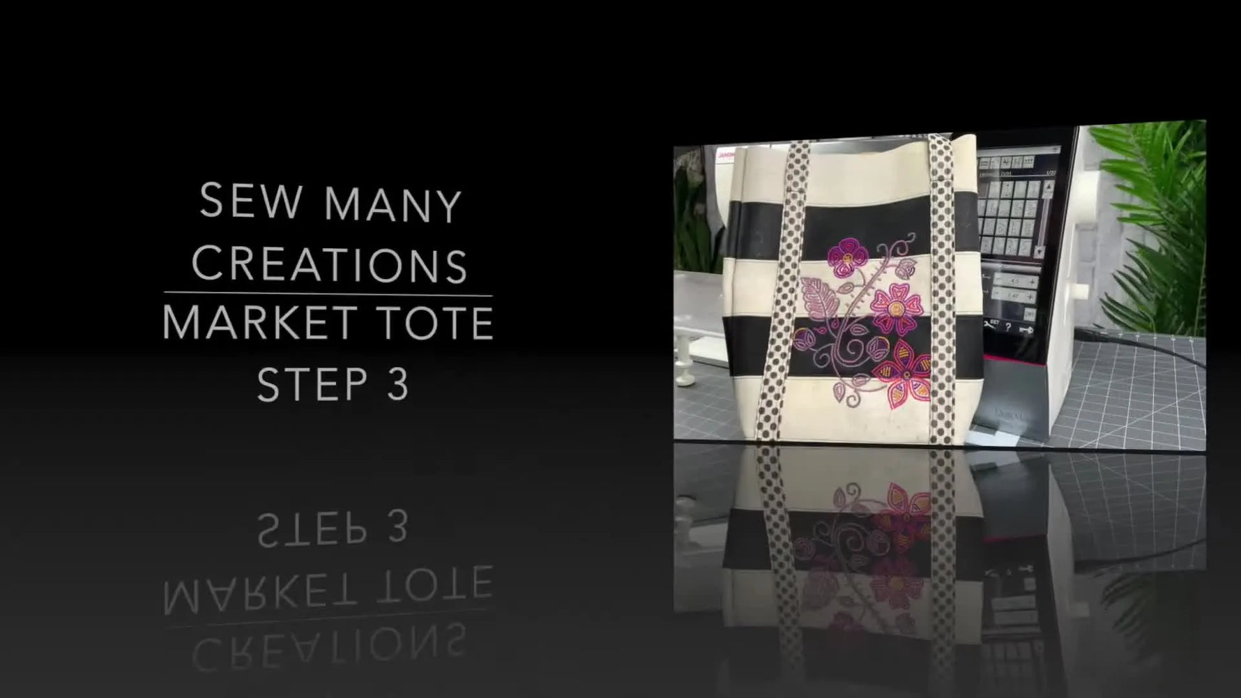 Close-up of a partially completed cork market tote bag with machine embroidery.