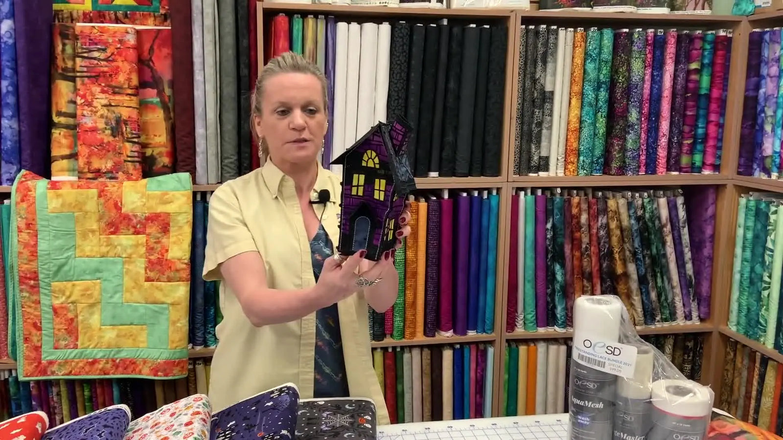 Spooky, Fast, and Clean: Halloween Fabrics + OESD Freestanding Lace (Haunted House & Pumpkin Patch) Without the Usual Hooping Headaches