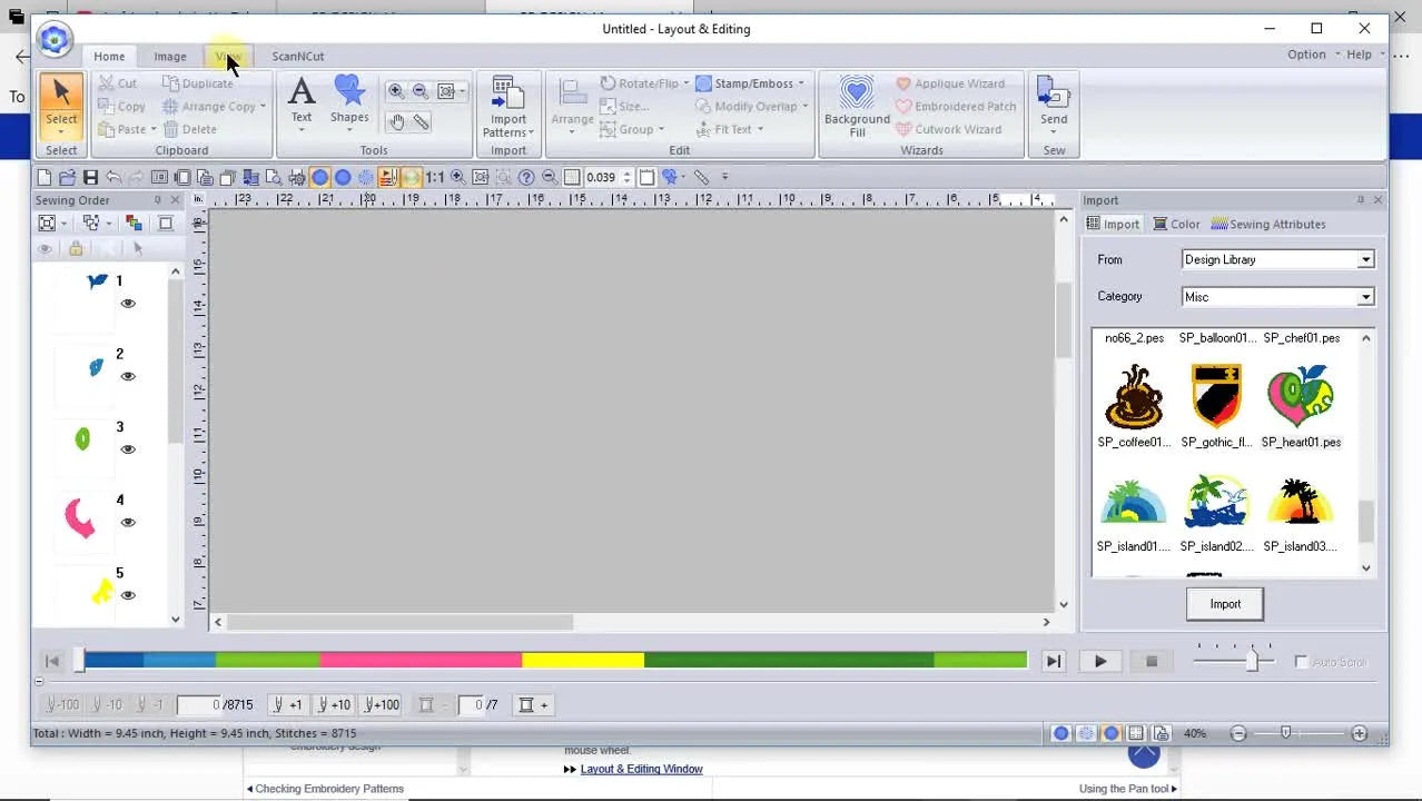 The PE-Design 11 View tab with the Reference Window option being enabled to keep navigation under control while zoomed in.