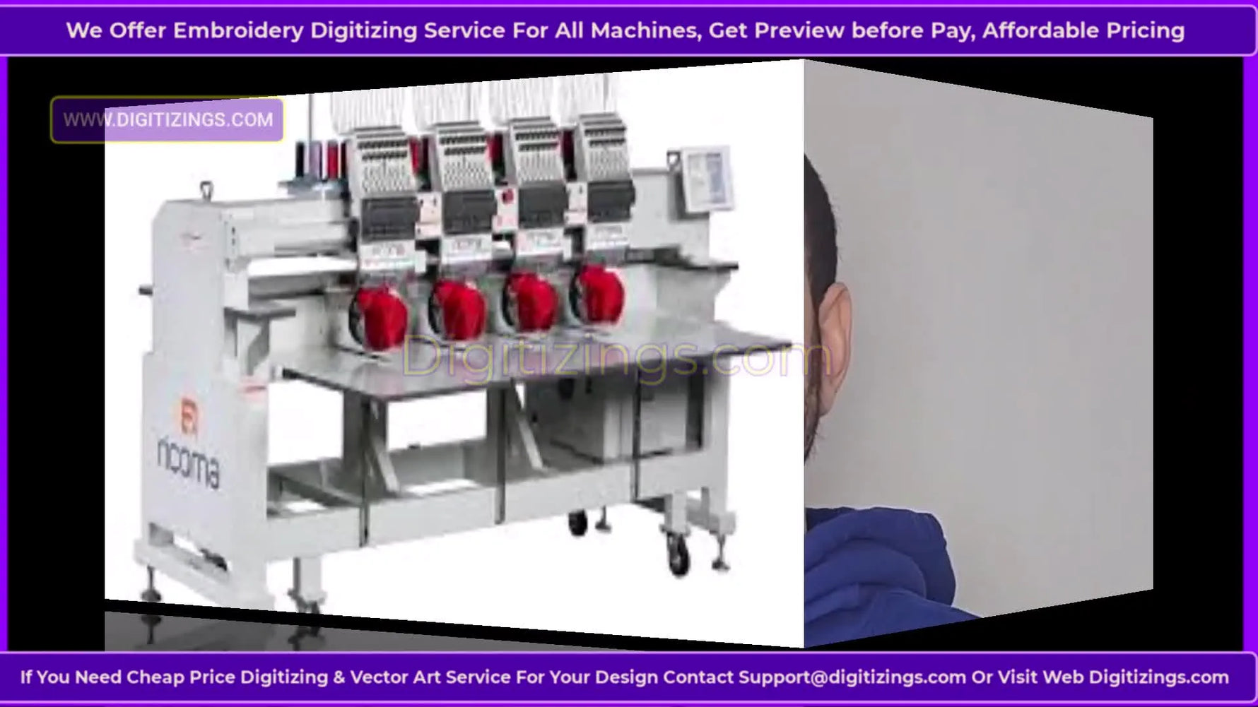 A wide, clean view of the Ricoma CHT2-1504 showing all four embroidery heads and the touchscreen control panel arm.
