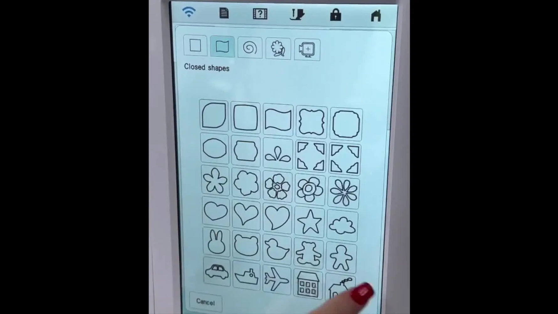 The Baby Lock Altair IQ Designer decorative fill library is open on-screen, showing multiple textured pattern options ready to apply to a flower design.