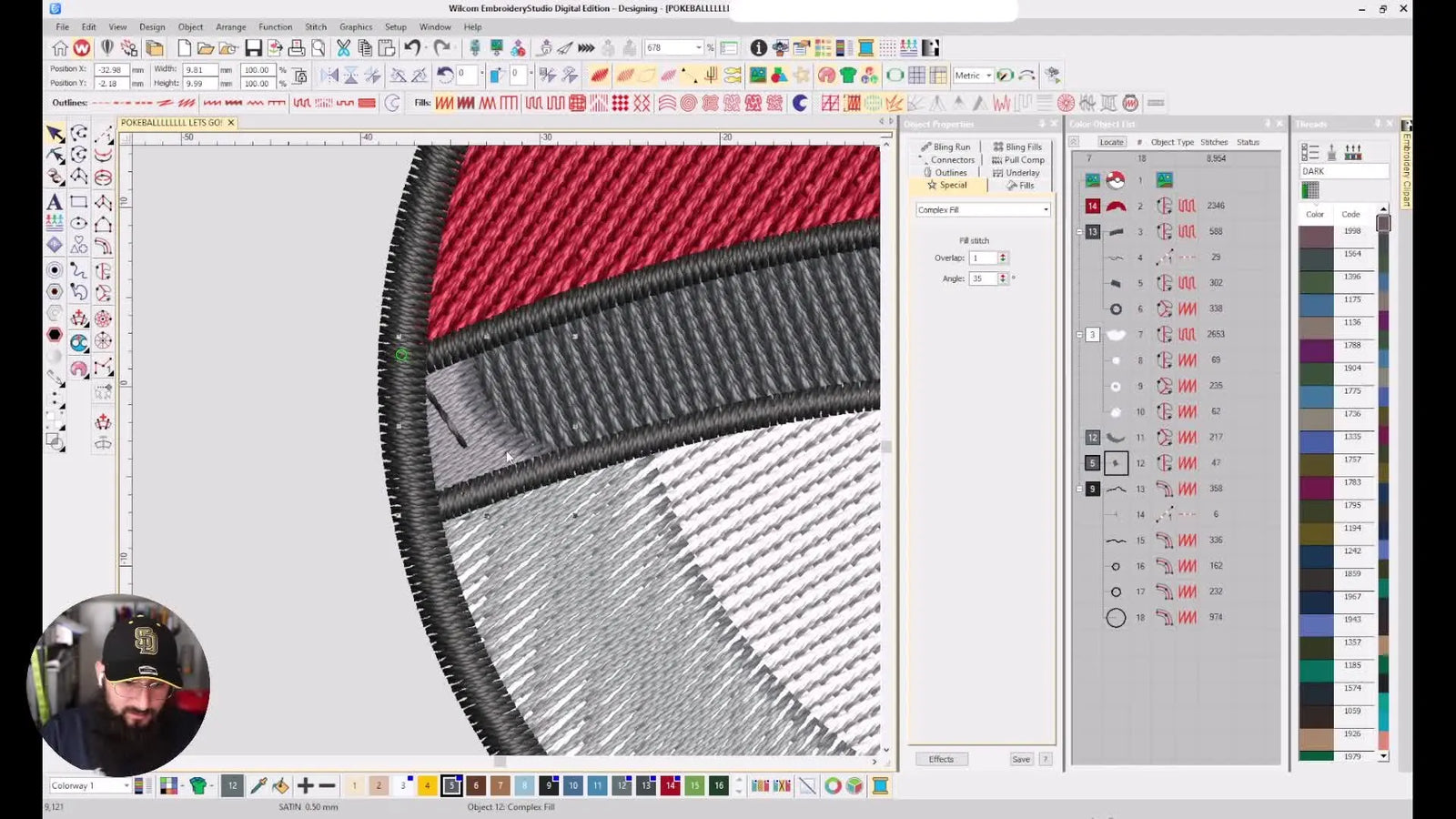 Digitize a Clean Pokéball Patch in Wilcom EmbroideryStudio: Smooth Borders, Smart Overlaps, and the Satin Gap Fix That Saves Your Stitch-Out