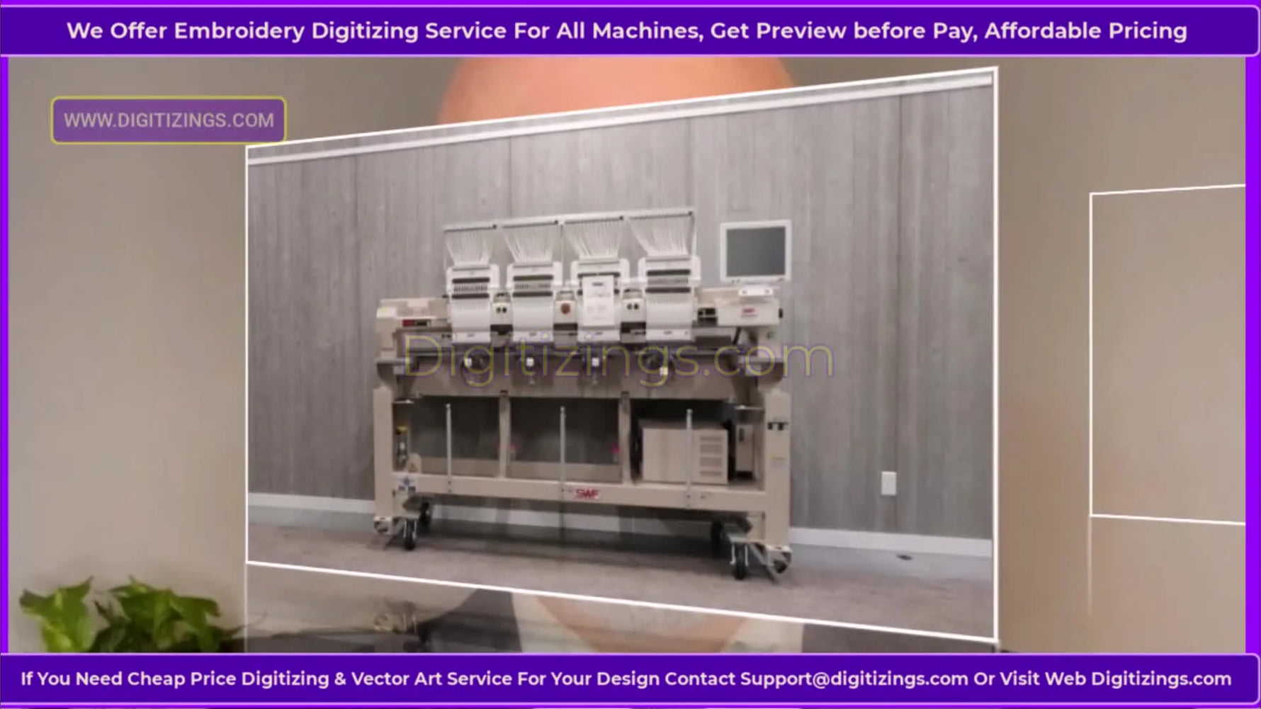 A wide shot of the SWF KX-UH1504-45 four-head commercial embroidery machine showing all heads and the control panel.