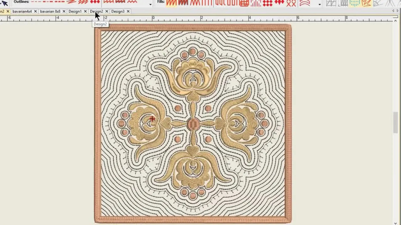 A side-by-side comparison showing how a resized 8x8 stitch-out loses spacing and looks heavier than the original 12x12 embroidery.