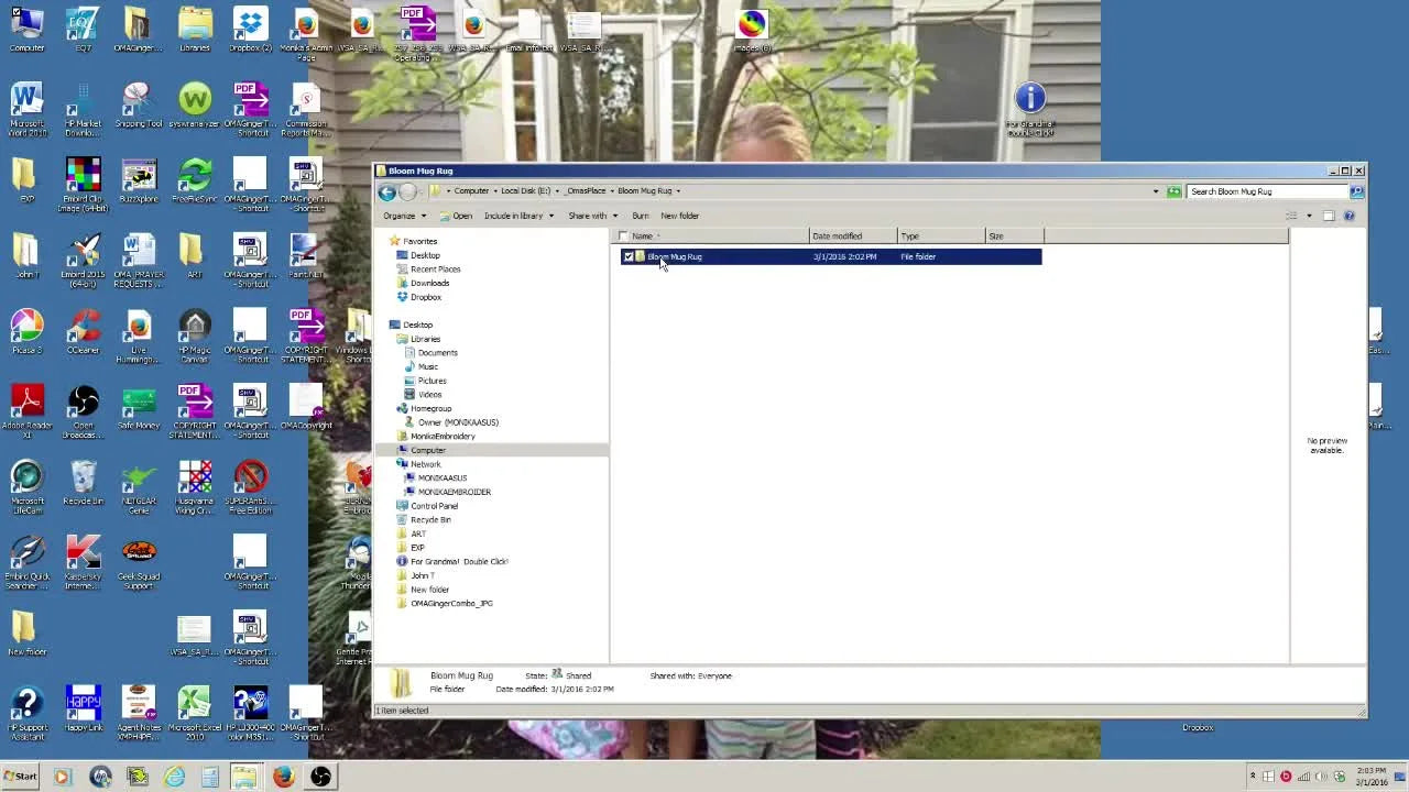A Windows folder view showing an unzipped embroidery design package with multiple machine-format subfolders (PES, JEF, ART) plus Instructions and Color Charts.