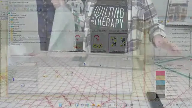Hands demonstrate clamping cutaway stabilizer in a magnetic hoop before loading the design on a multi-needle embroidery machine.