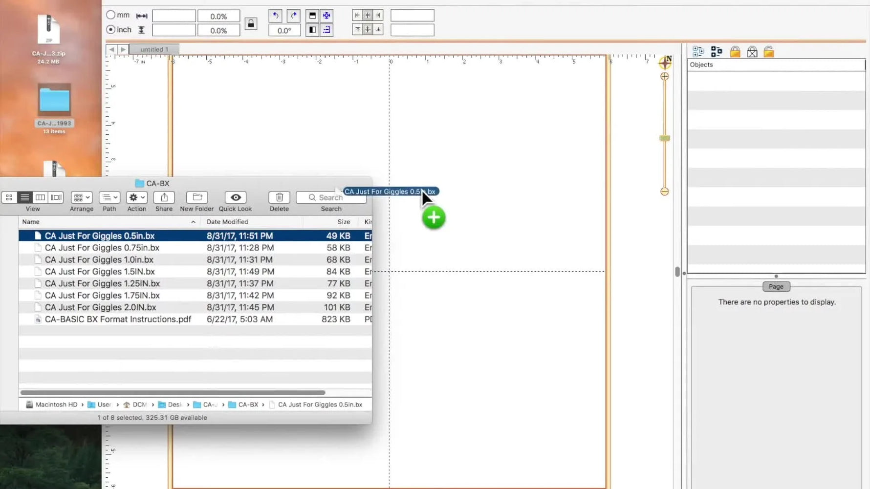A BX font file is dragged from a Finder window into the Embrilliance workspace to trigger the install confirmation.
