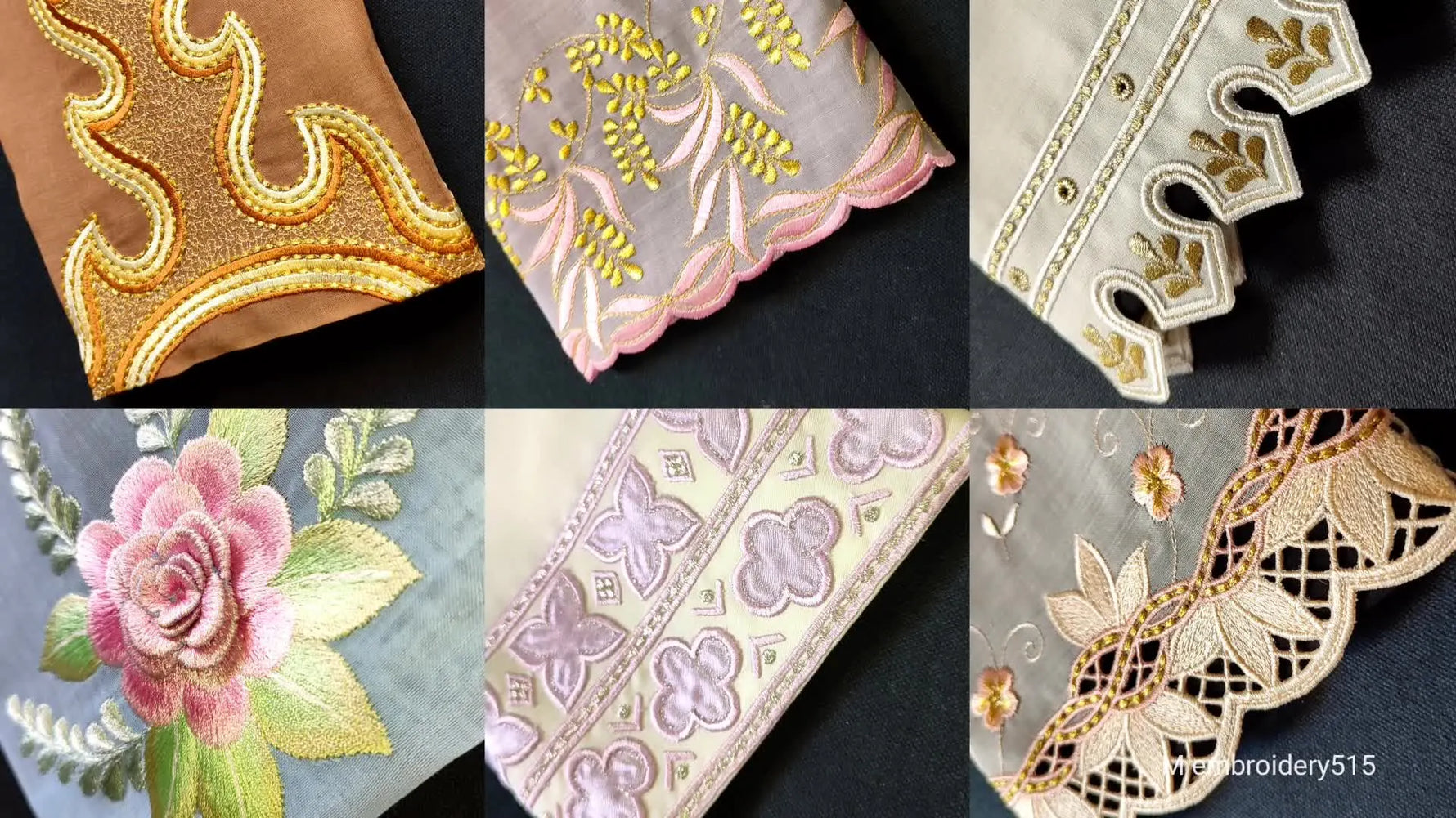 Collage of various embroidered sleeve designs
