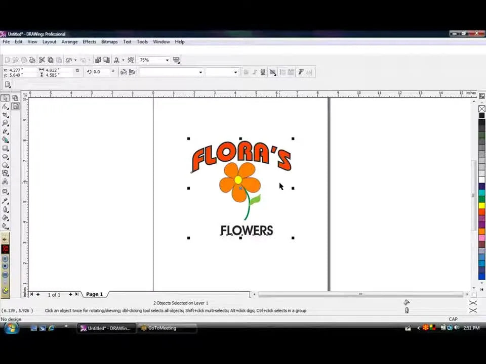 The logo immediately after clicking the Stitch tab, showing the vector artwork converted into a stitched embroidery simulation.