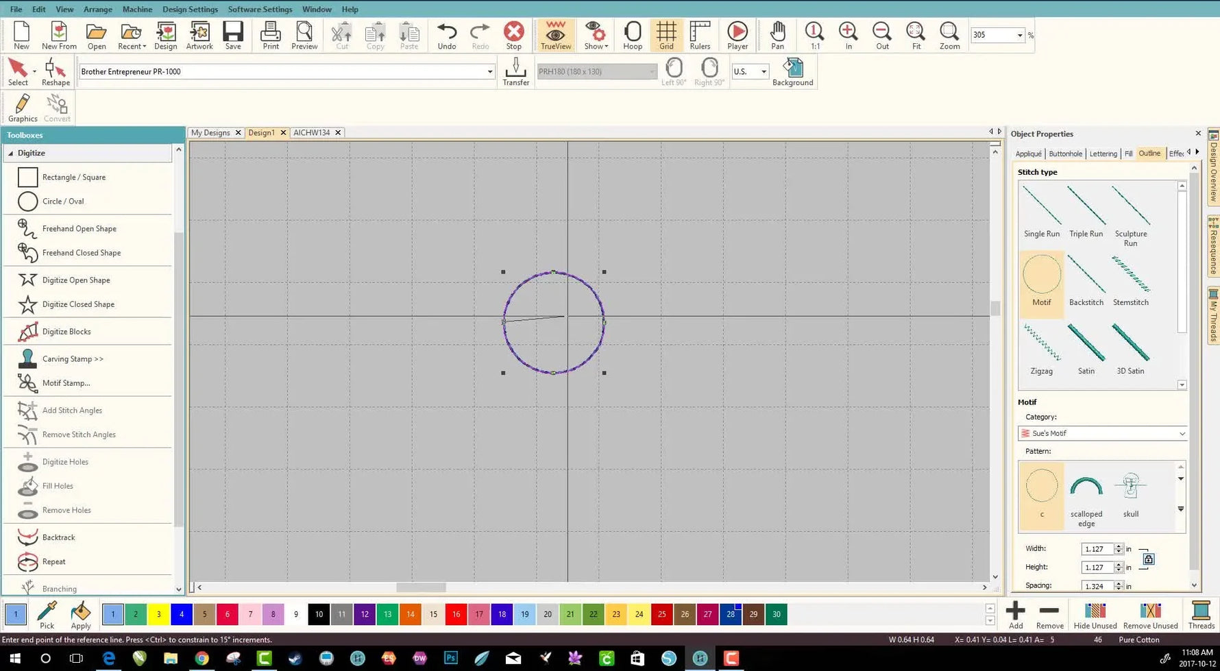 A Hatch screen capture shows the circle motif being defined by dragging a straight reference line across the circle while holding the Control key.