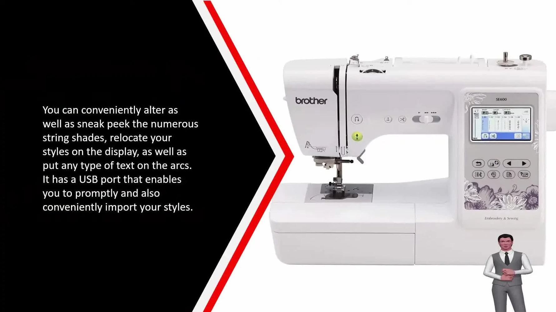 A studio product shot of the Brother PE800 labeled as the #1 pick with its embroidery unit attached.