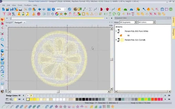 The isolated lemon element pasted into a clean new Floriani workspace, ready to be saved as its own design file.