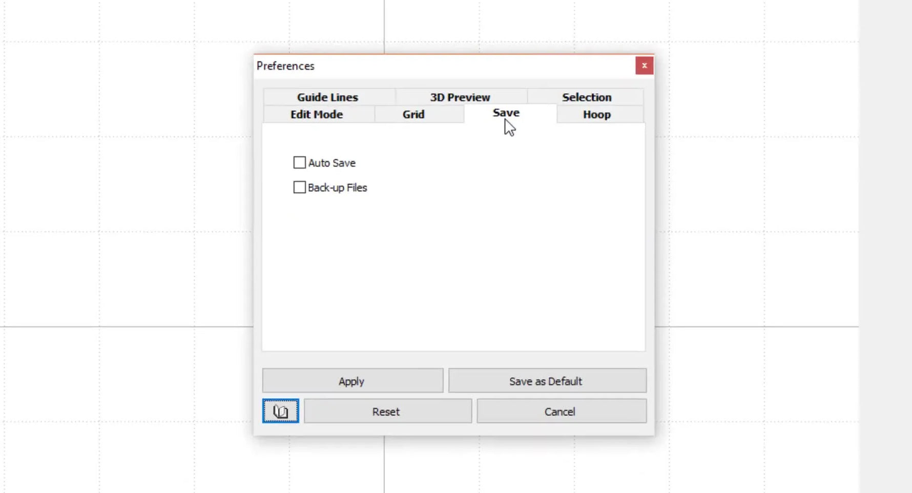 A close-up screen capture of Embird Studio’s Preferences window on the Save tab, highlighting the Auto Save checkbox.