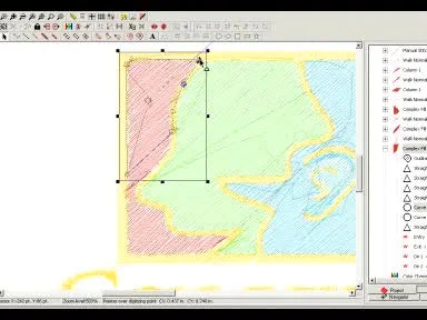 A close-up screen capture shows a wireframe node being dragged outward to create extra overlap under a satin border.