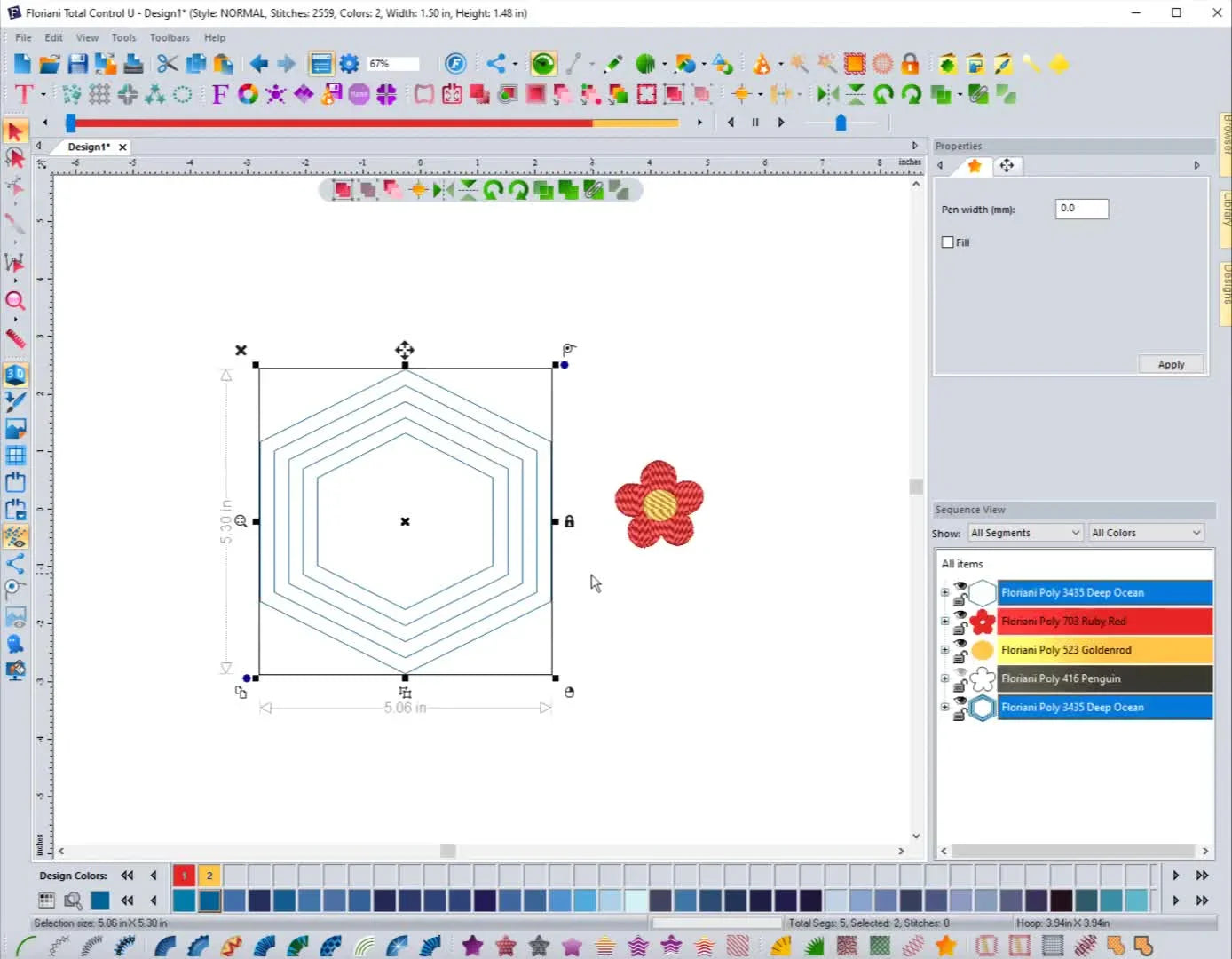 A screen capture of a sharp, mitered contour border around a hexagon, clearly showing the difference between rounded outlines and true geometric corners.
