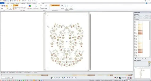 A full-screen view of the finished bridal combination design in Premier+ 2 with the grid turned off for a clean final review.
