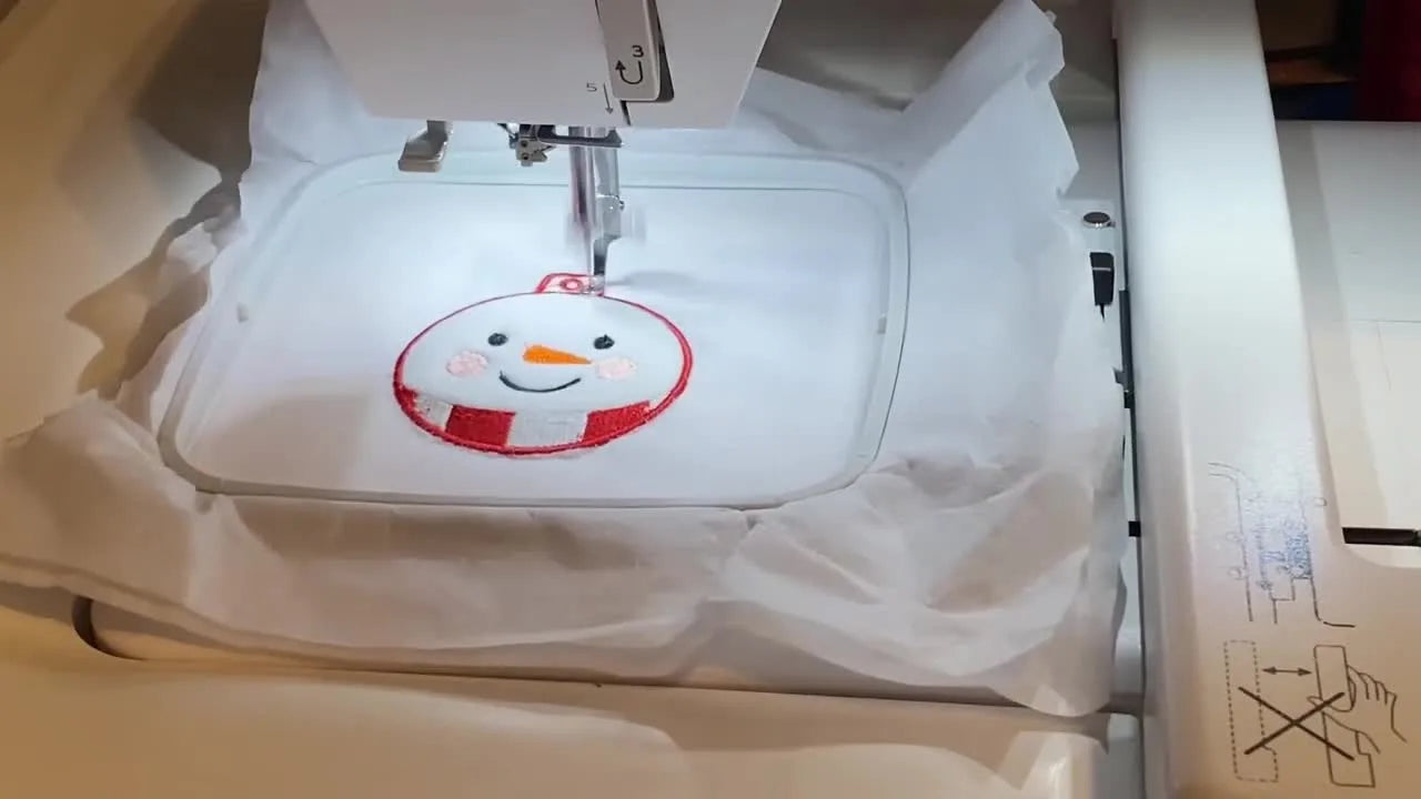 A Clean ITH Snowman Ornament on the Janome Memory Craft 500E—No Spray Adhesive, No Panic Trimming