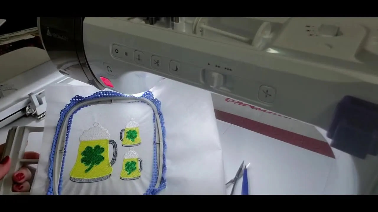 St. Patrick’s Day FSL Beer Mug Gift Tag & Earrings on a Baby Lock 4x4 Hoop: Clean Lace, Fewer Breaks, Better Batch Results