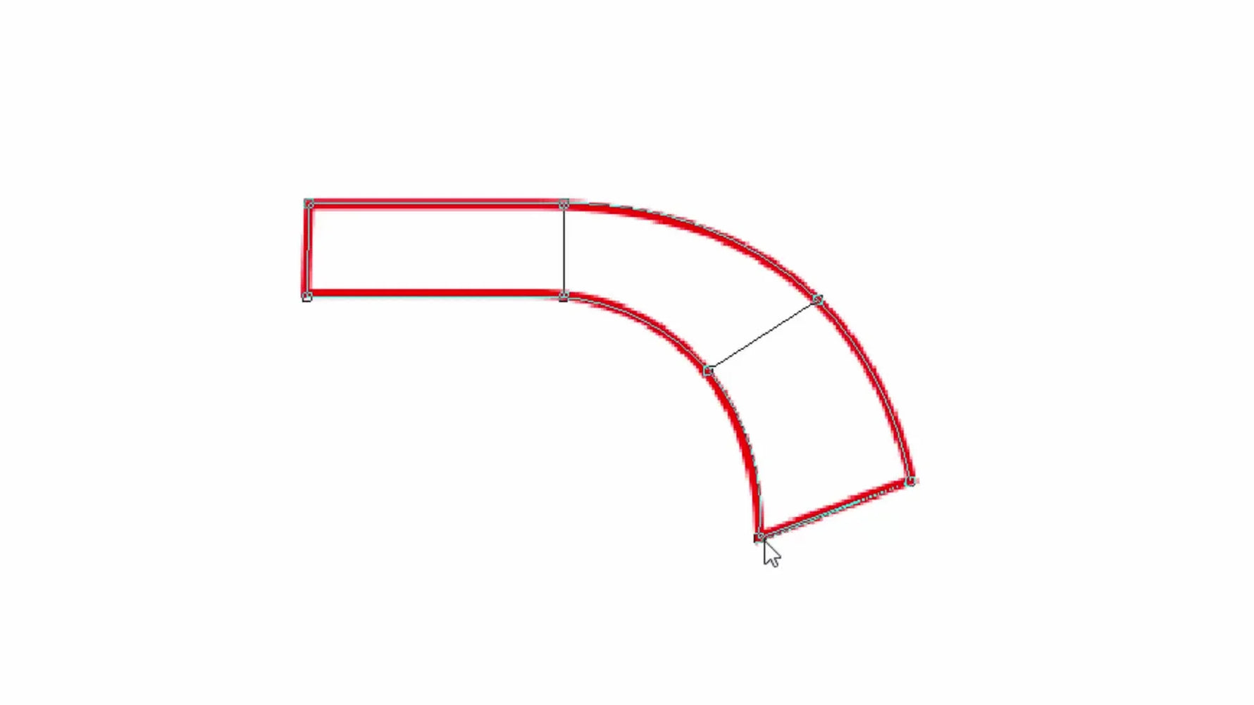 A 3D simulation in Wilcom Hatch showing a smooth red satin stitch curve generated from Digitize Blocks points.