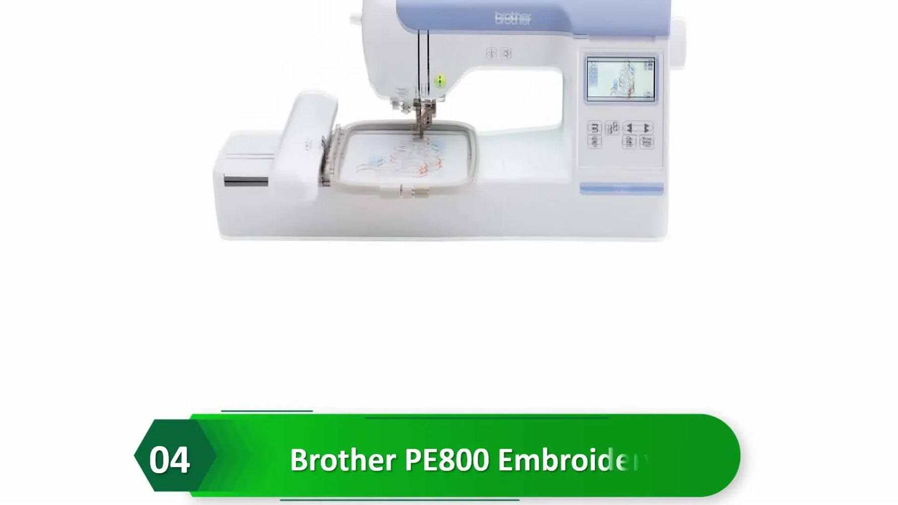 A Brother PE800 embroidery machine is shown with a large hoop attached, highlighting the kind of hoop capacity that drives real project choices.