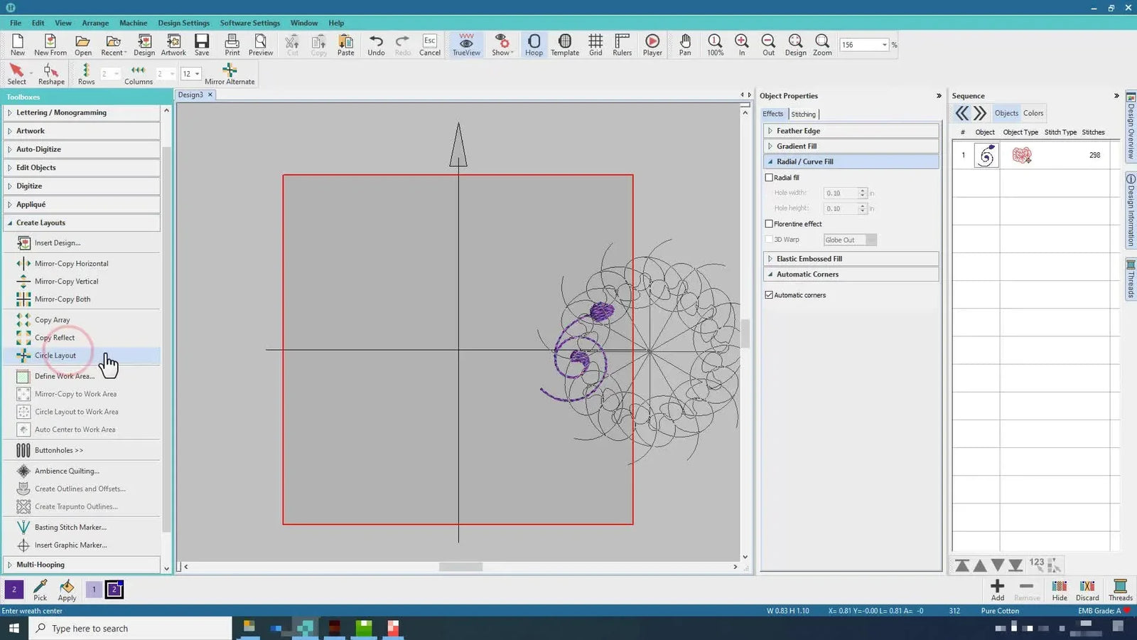 Numériser un motif en rosace dans Hatch : du simple ornement au design circulaire Redwork