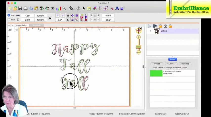 A screen capture shows the comma being dragged upward to mimic an apostrophe in the word “y’all” inside Embrilliance Essentials.