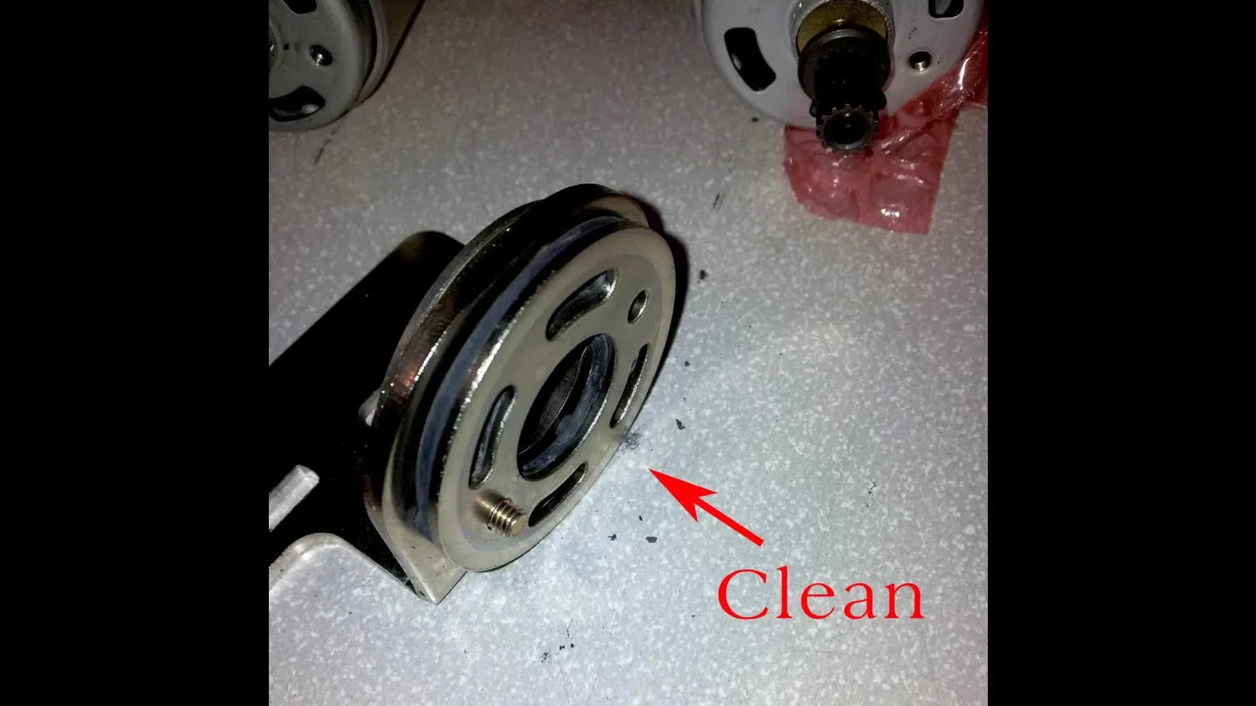 Old vs. new Brother PR series main motor shown side-by-side to confirm you’re swapping the correct component before reassembly.